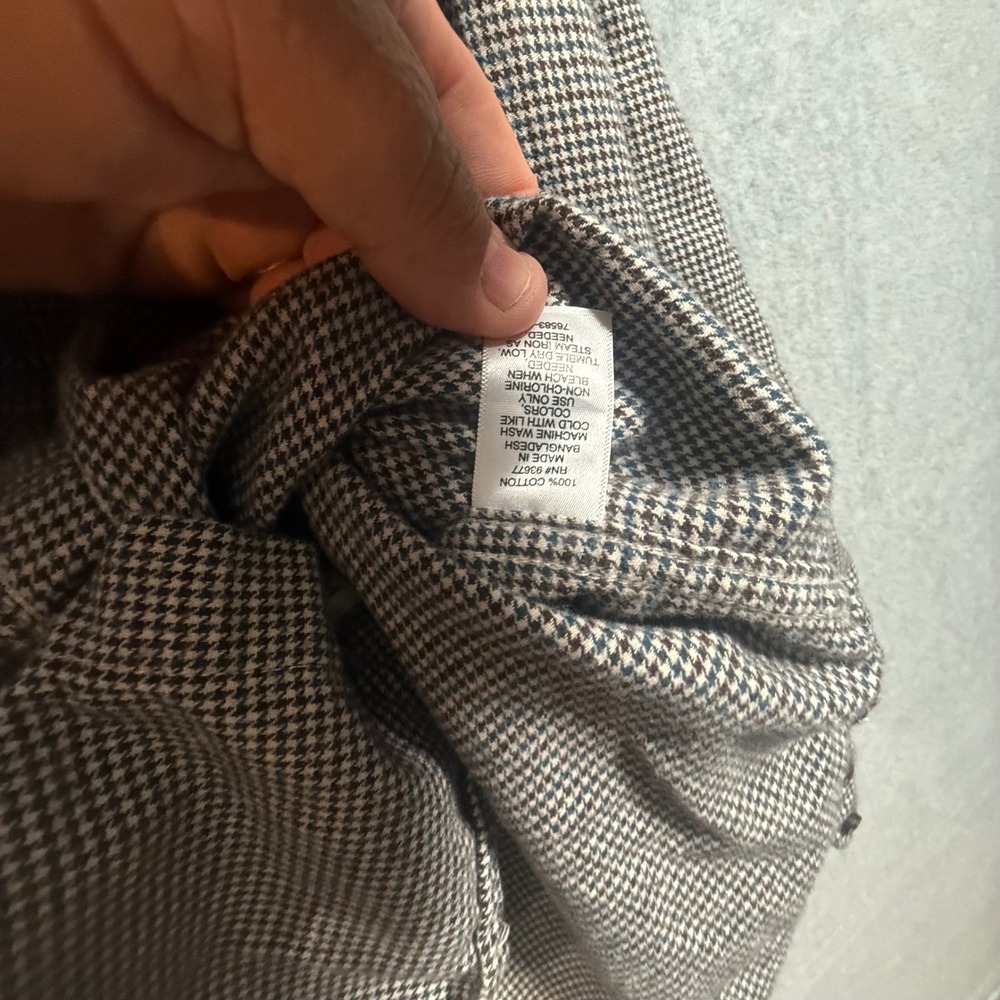 Mutual Weave Mens XL Houndstooth Cotton Button Down Shirt Blue Brown 0079 - Picture 6 of 8